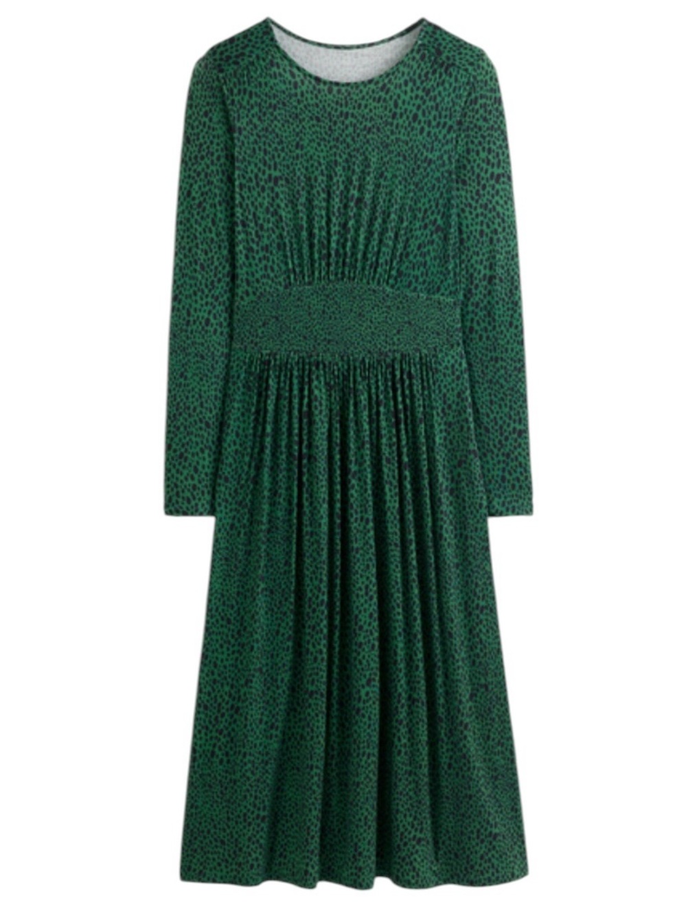 Boden Thea Long Sleeve Midi Dress Animal Spot Amazon Green Size 6R